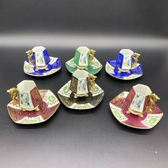 Lot 12pc Vintage Ardalt Lenwile Japan Footed Mini Tea Cup & Saucer Floral & Bird - Picture 1 of 12